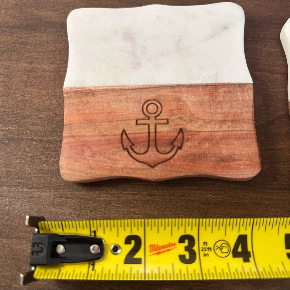 Set of 4 Marble and Wood Coasters